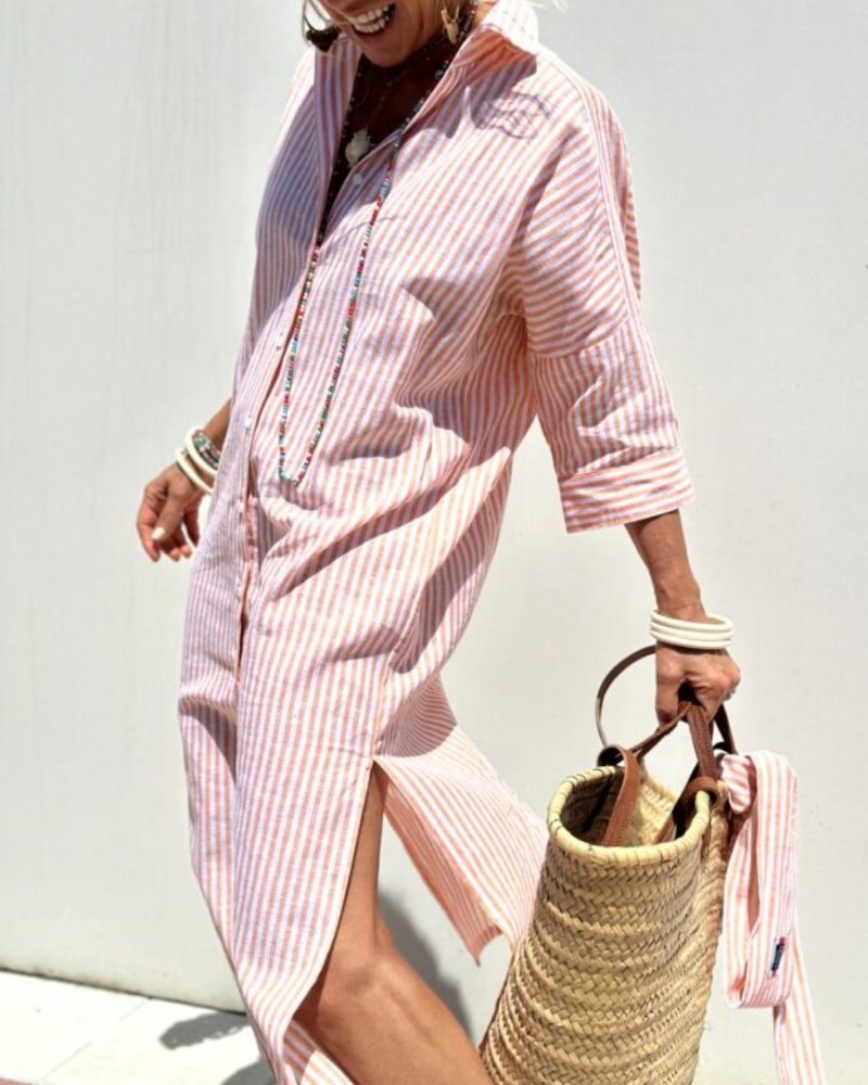 COLEN | CLASSIC STRIPED SHIRT DRESS WITH LACES