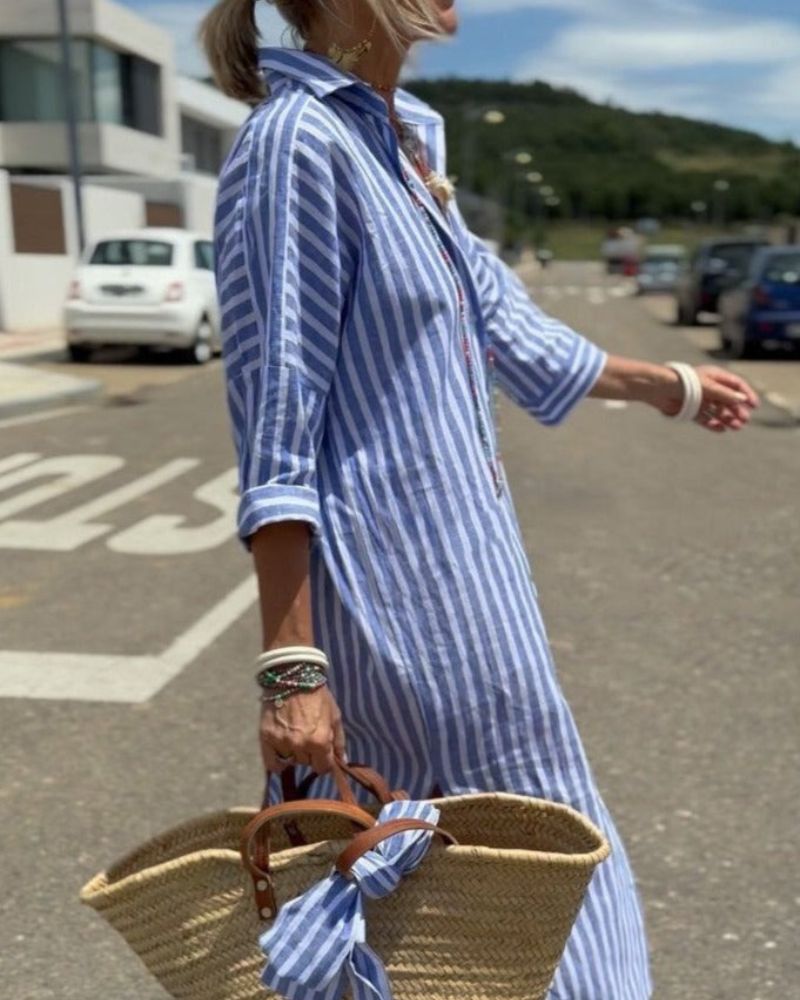 COLEN | CLASSIC STRIPED SHIRT DRESS WITH LACES