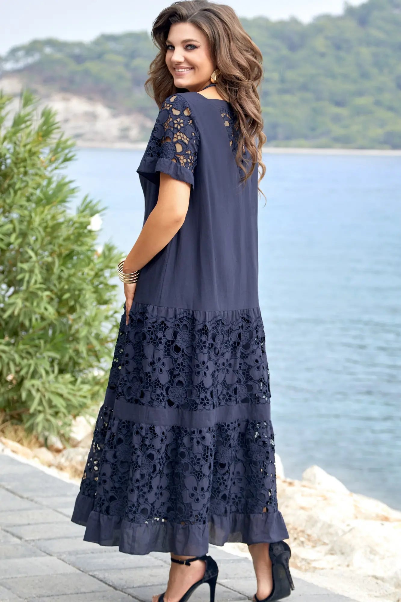 Kalina | Navy Blue Lace Maxi Dress